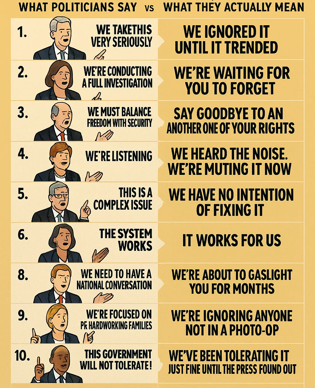 The Ultimate Bullshit Translator: What Politicians Say vs What They Actually Mean